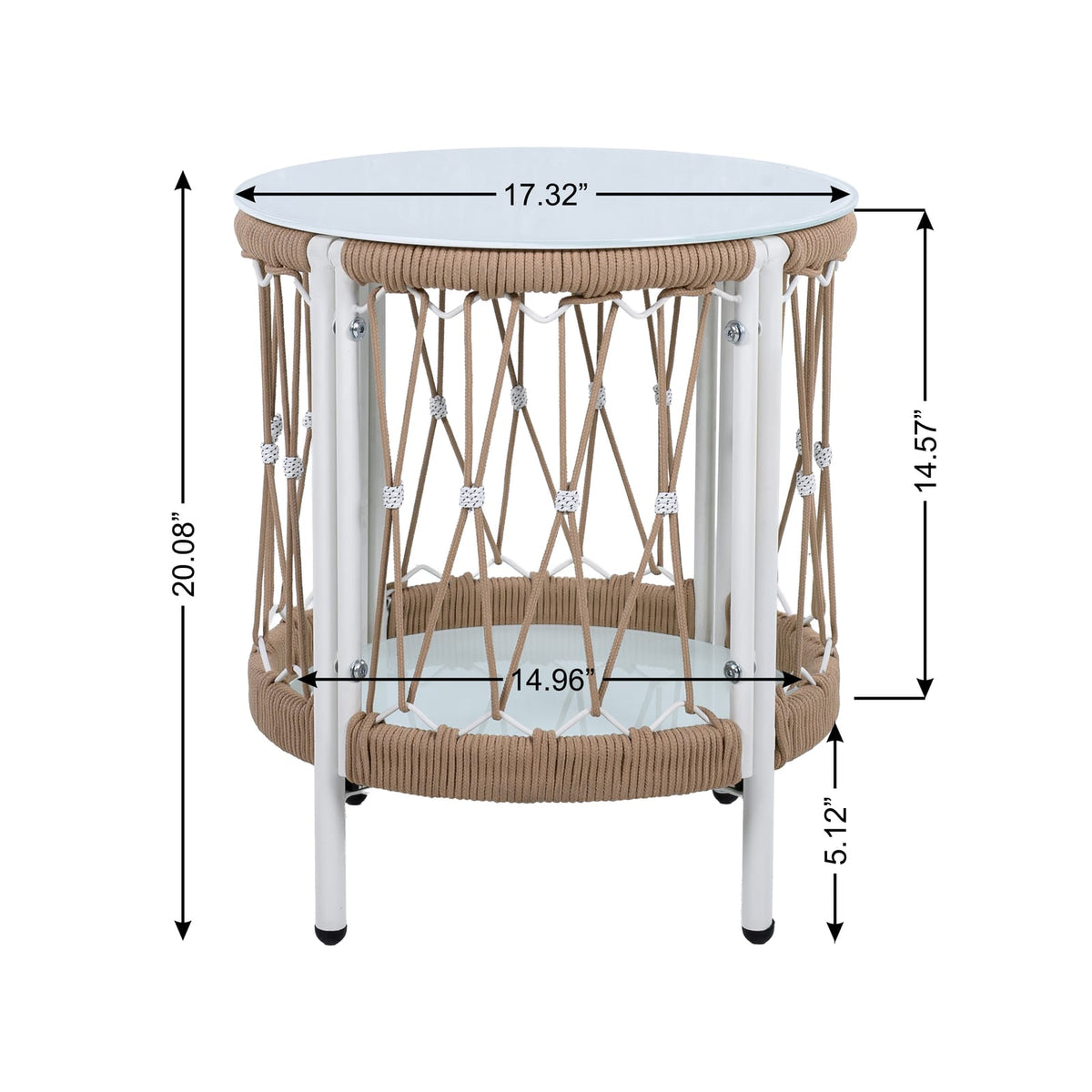 17.32" Bohemian Garden Accent Outdoor Side Table - Handwoven Rope with