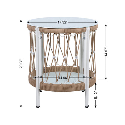 17.32" Bohemian Garden Accent Outdoor Side Table - Handwoven Rope with