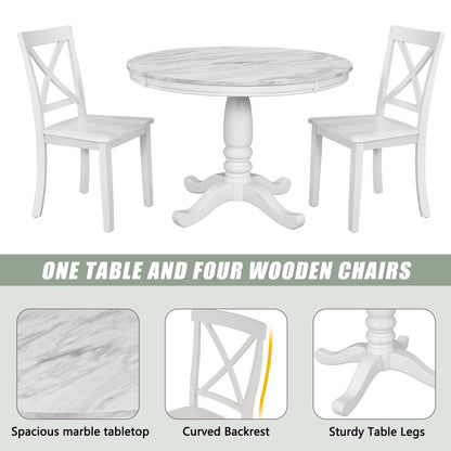5-Piece Solid Wood Dining Table Set - White