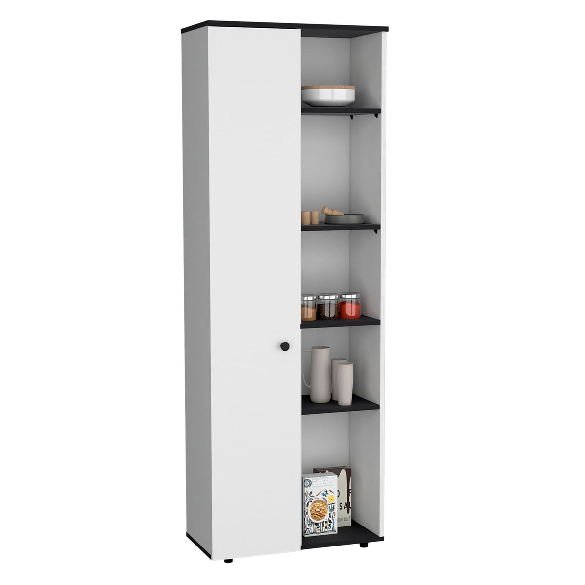 Compact Kitchen Storage Cabinet with White and Black Finish for Dining Room