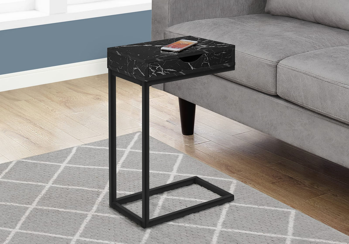Black C-Shaped Accent Table with Storage Drawer