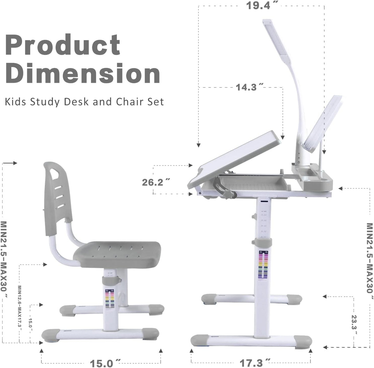 Gray Kids Desk & Chair Set - Adjustable Height Drafting Table