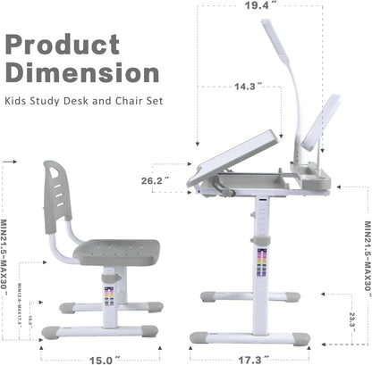 Gray Kids Desk & Chair Set - Adjustable Height Drafting Table