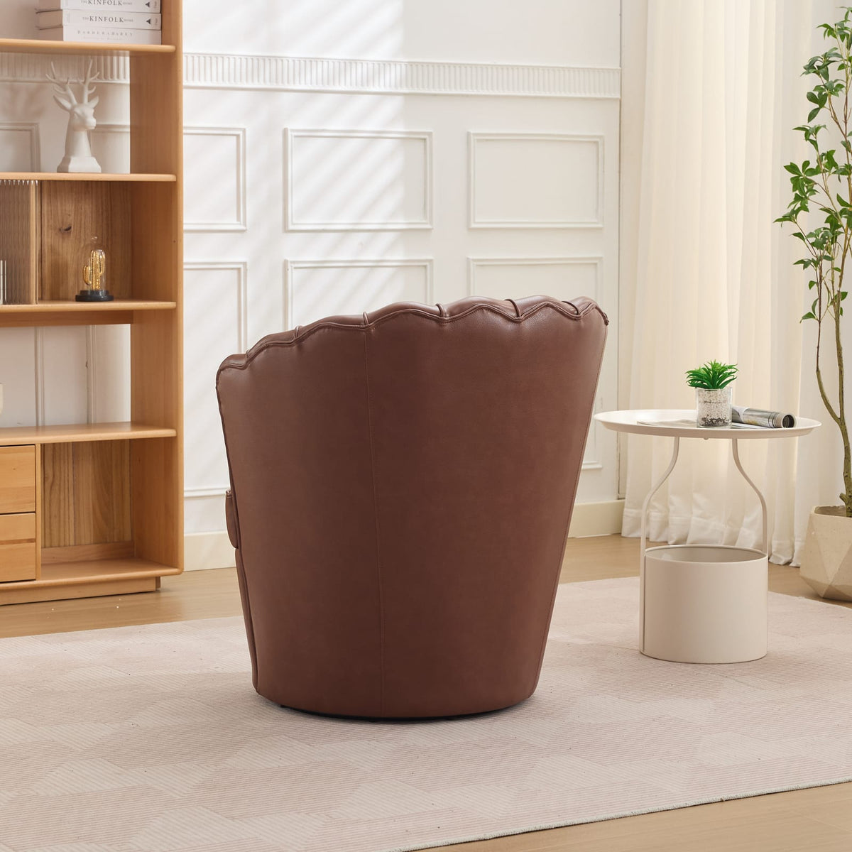 Brown Leather Swivel Chair - 360° Rotating Desk Chair