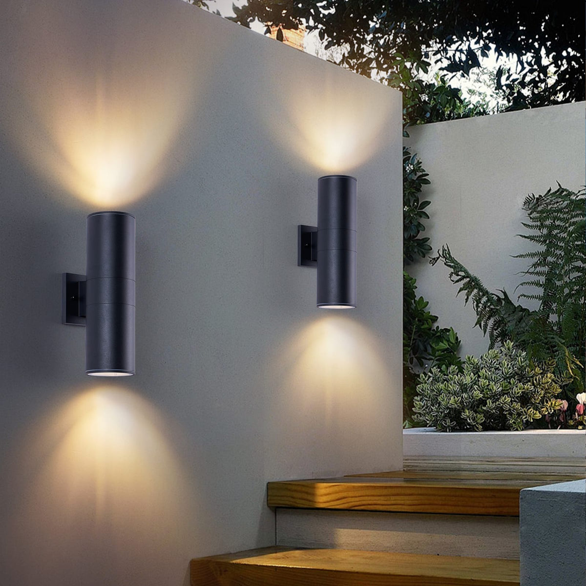 Modern Outdoor Porch Light - 2 Pack Black Iron Cylinder Wall Sconce