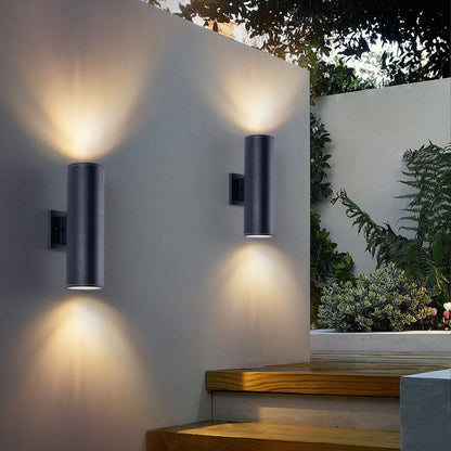 Modern Outdoor Porch Light - 2 Pack Black Iron Cylinder Wall Sconce