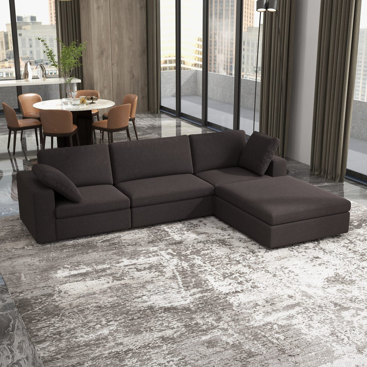Grey Fabric 4 Seat Corner Sectional Sofa for Living Room