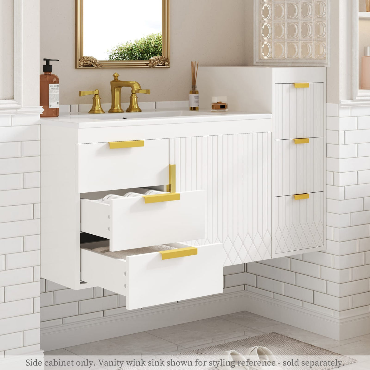 White MDF Metal Bathroom Storage Cabinet - Wall Mounted