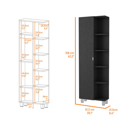 Black Bathroom Cabinet - 5 Shelves, Freestanding Storage