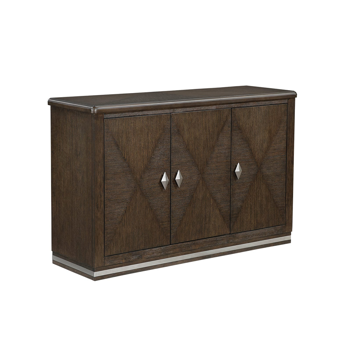 Modern Brown Wood Dining Server with 3 Cabinets and Adjustable Shelves