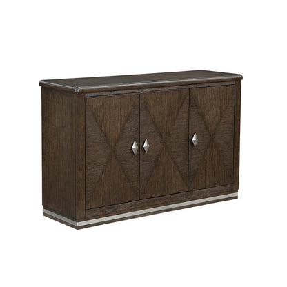 Modern Brown Wood Dining Server with 3 Cabinets and Adjustable Shelves
