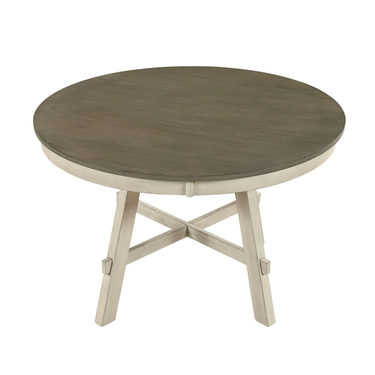Rustic Round Dining Table - Antique White & Gray Wood