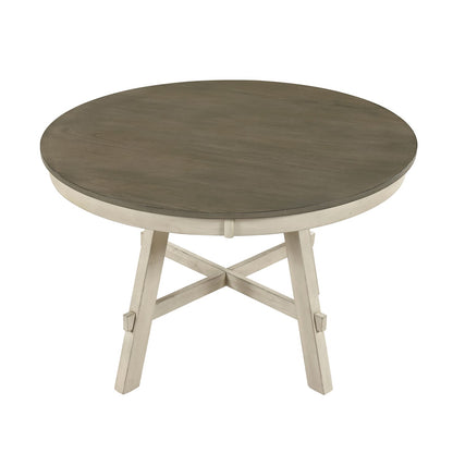 Rustic Round Dining Table - Antique White & Gray Wood