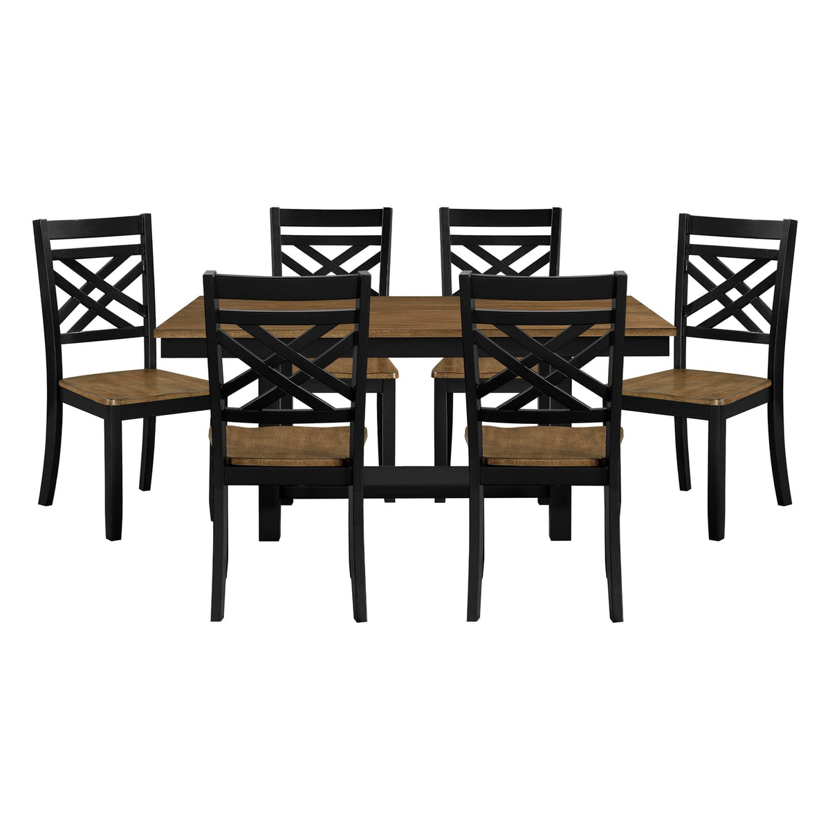Modern Farmhouse Dining Set with Storage Shelf and 6 Chairs