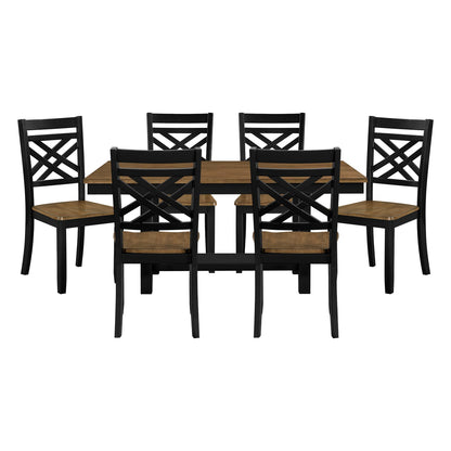 Modern Farmhouse Dining Set with Storage Shelf and 6 Chairs