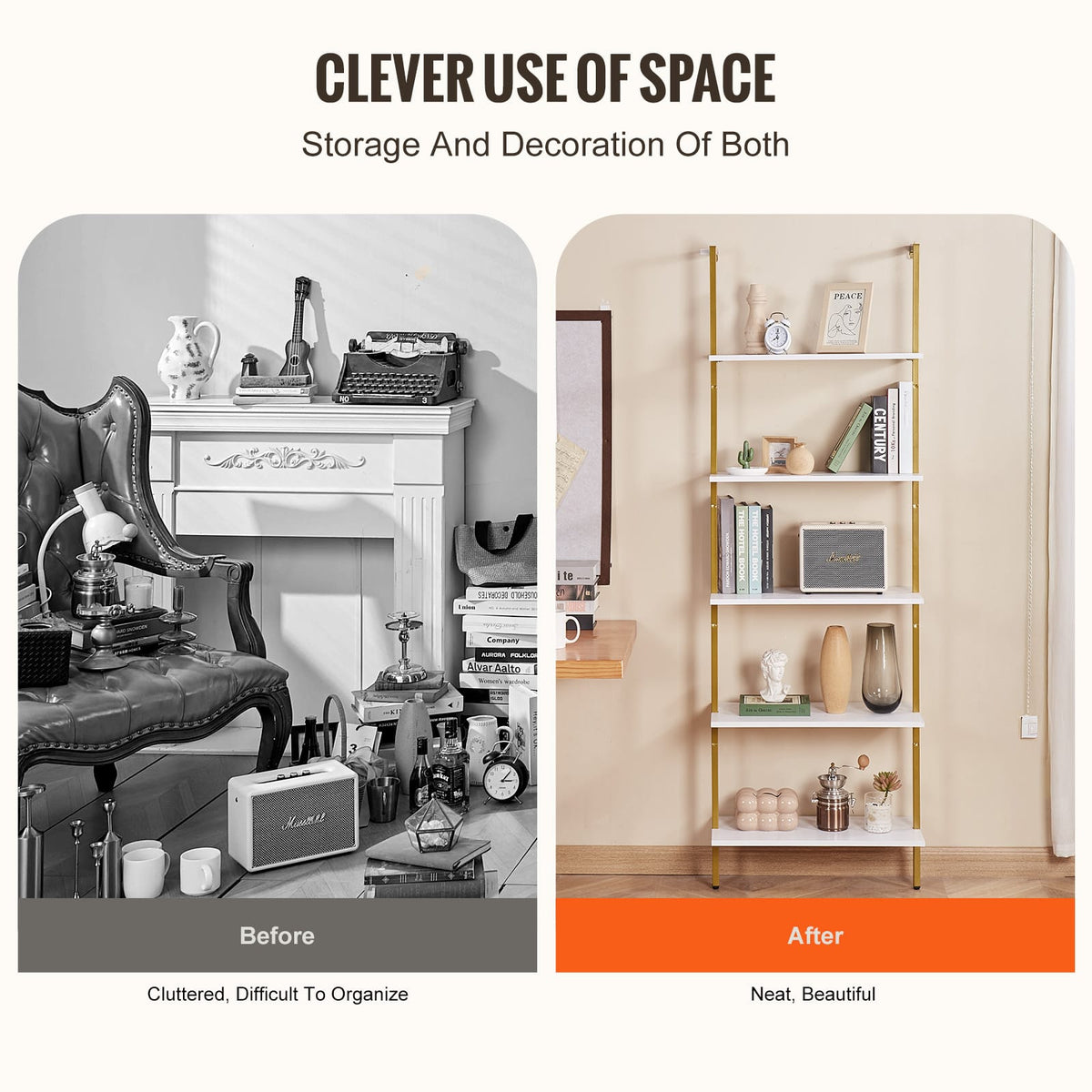 Gold Iron Wall Shelf Storage Rack for Living Room Display