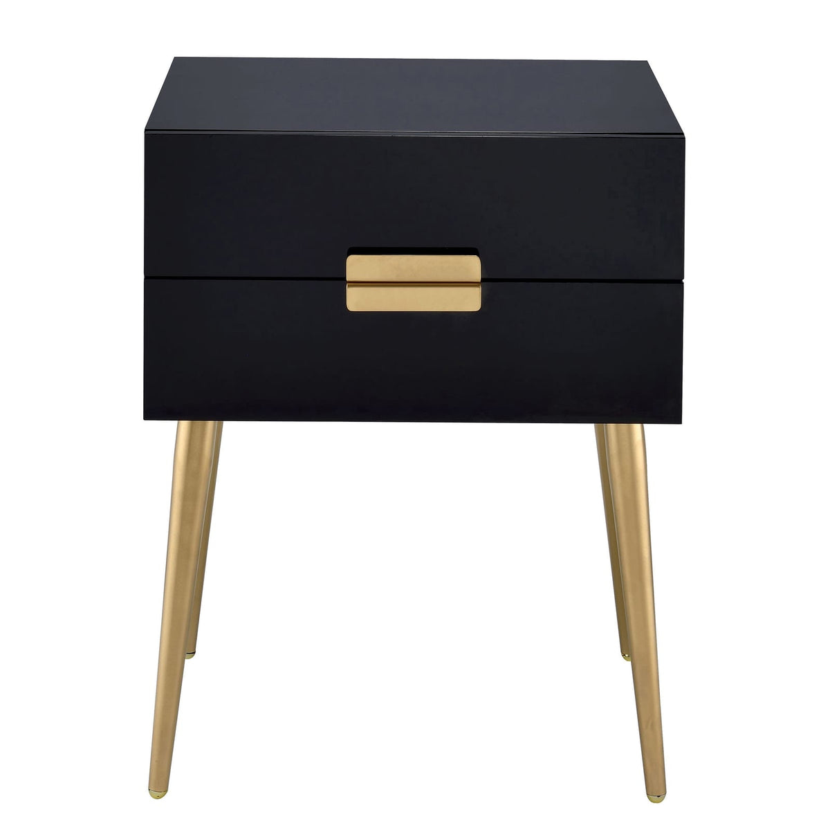 Black & Gold Side Table - Storage Drawers, Mid-Century Modern