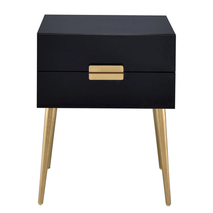 Black & Gold Side Table - Storage Drawers, Mid-Century Modern