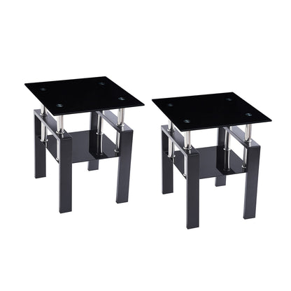 Black Glass Side Table - 17.71" Modern Coffee Table
