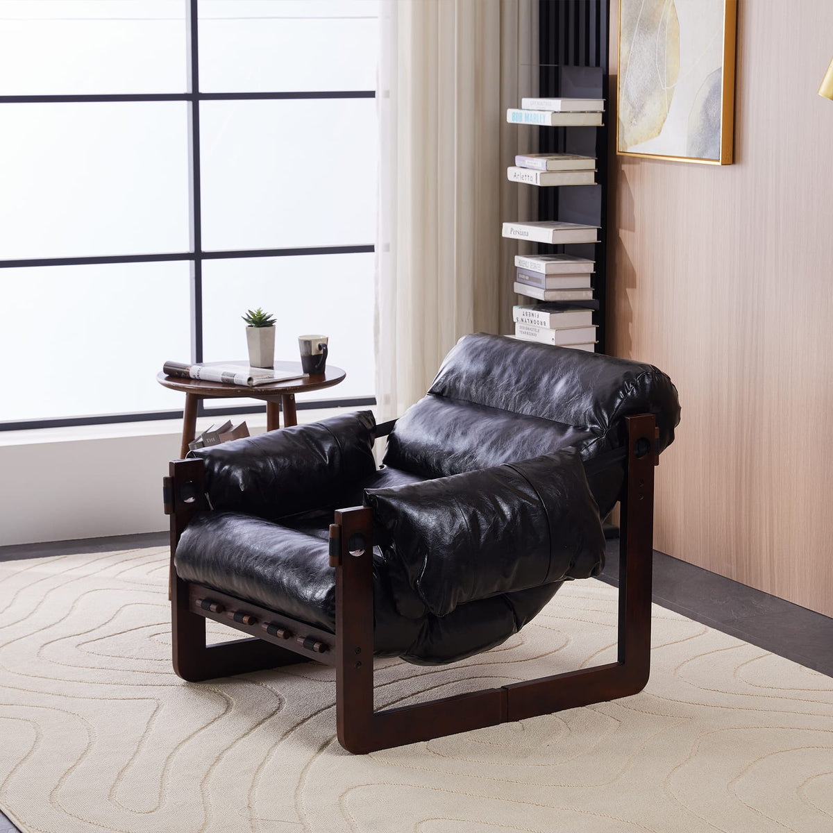 Antique Black Oil Waxed Leather Lounge Chair - 27.56" W for Living Room