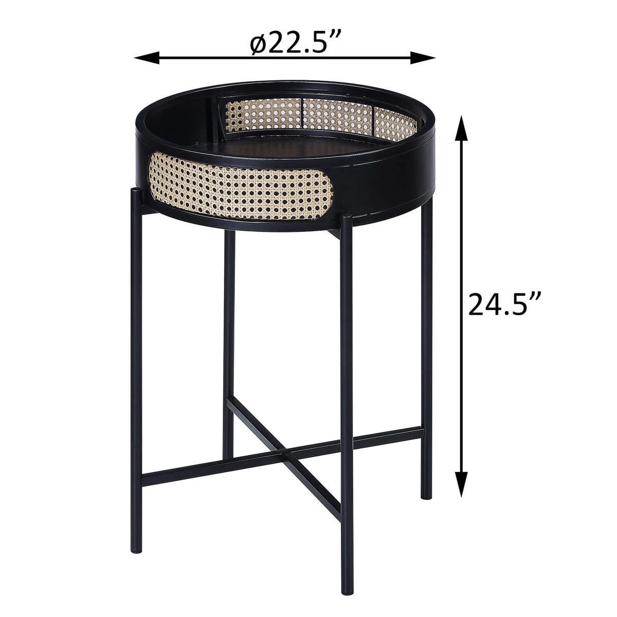 Round Black Wood Metal Nightstand Table