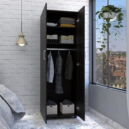 Black Armoire Organizer - 70.8" Tall, Two Shelves & Rod