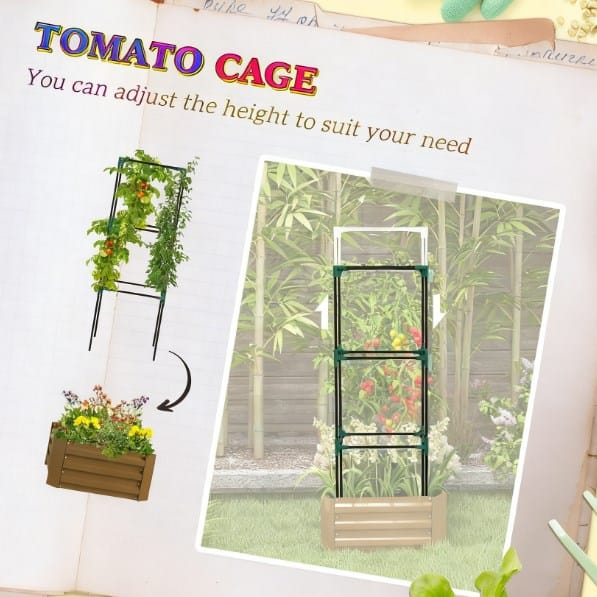 Brown Steel Raised Garden Bed with Tomato Trellis for Vegetable Gardening