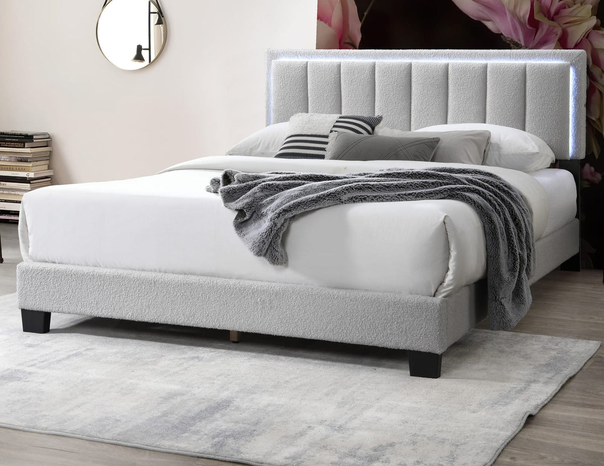 Queen Light Gray Wool Bed Frame Modern Bedroom Bed