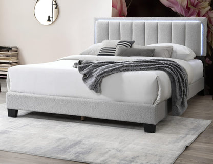Queen Light Gray Wool Bed Frame Modern Bedroom Bed