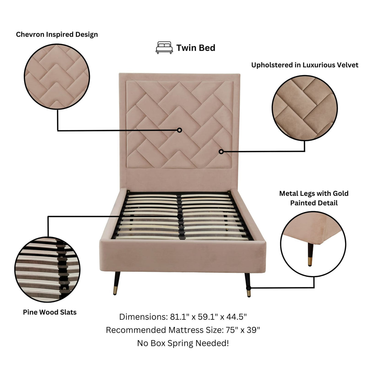 Natural Eucalyptus Twin Bedframe with Headboard