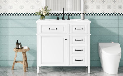 36 Inch White Solid Wood Vanity for Bathroom Renovation with Smart Storage