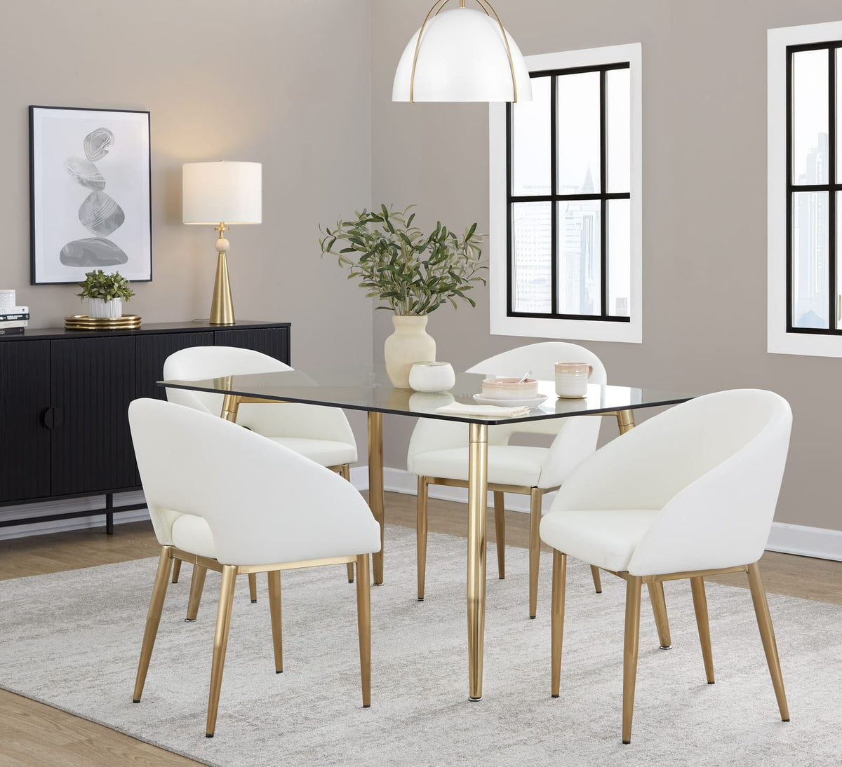 Gold Glass Dining Table with Metal Legs for Modern Dining Room