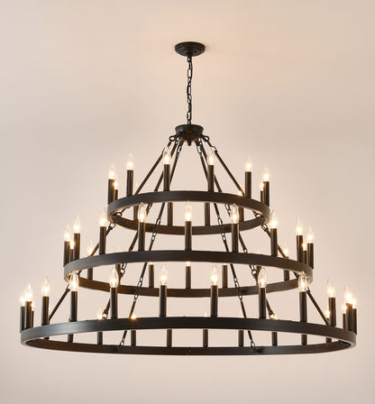 Large Farmhouse Chandelier - 36 Lights Black Metal