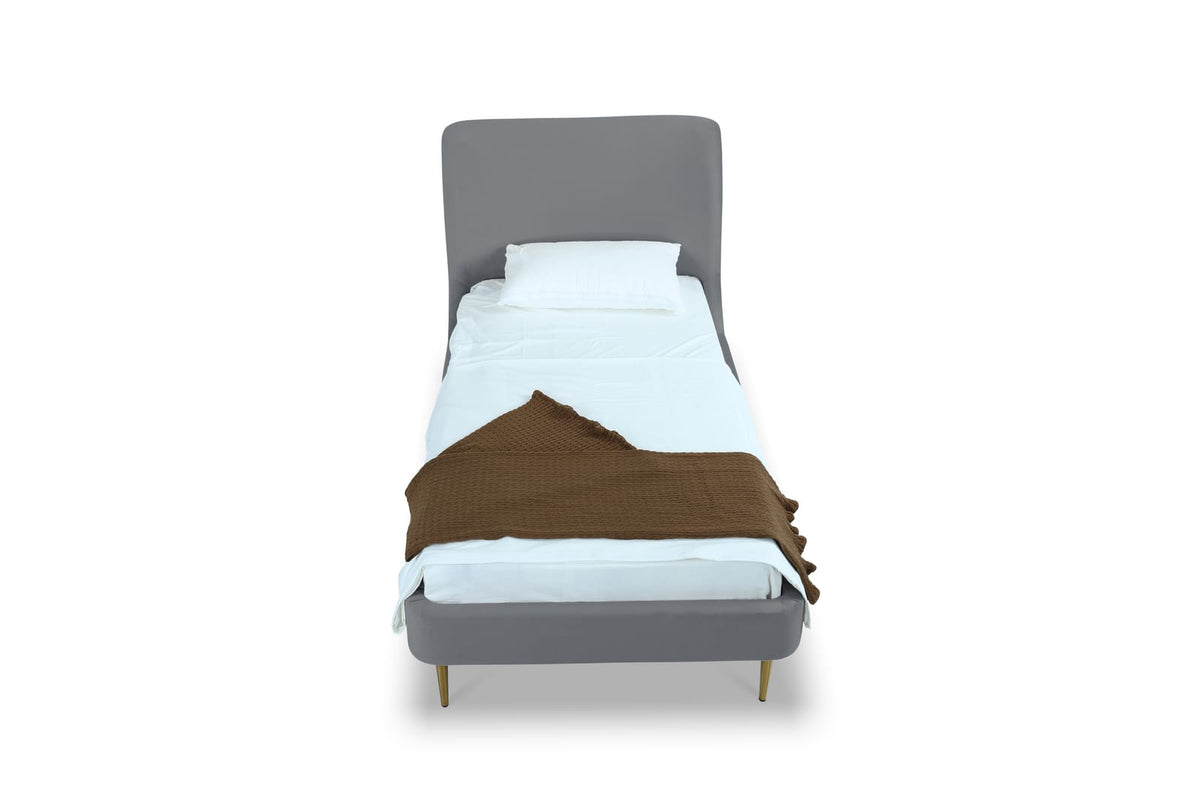 Twin Bed in Gray and Gold - Solid Wood Frame
