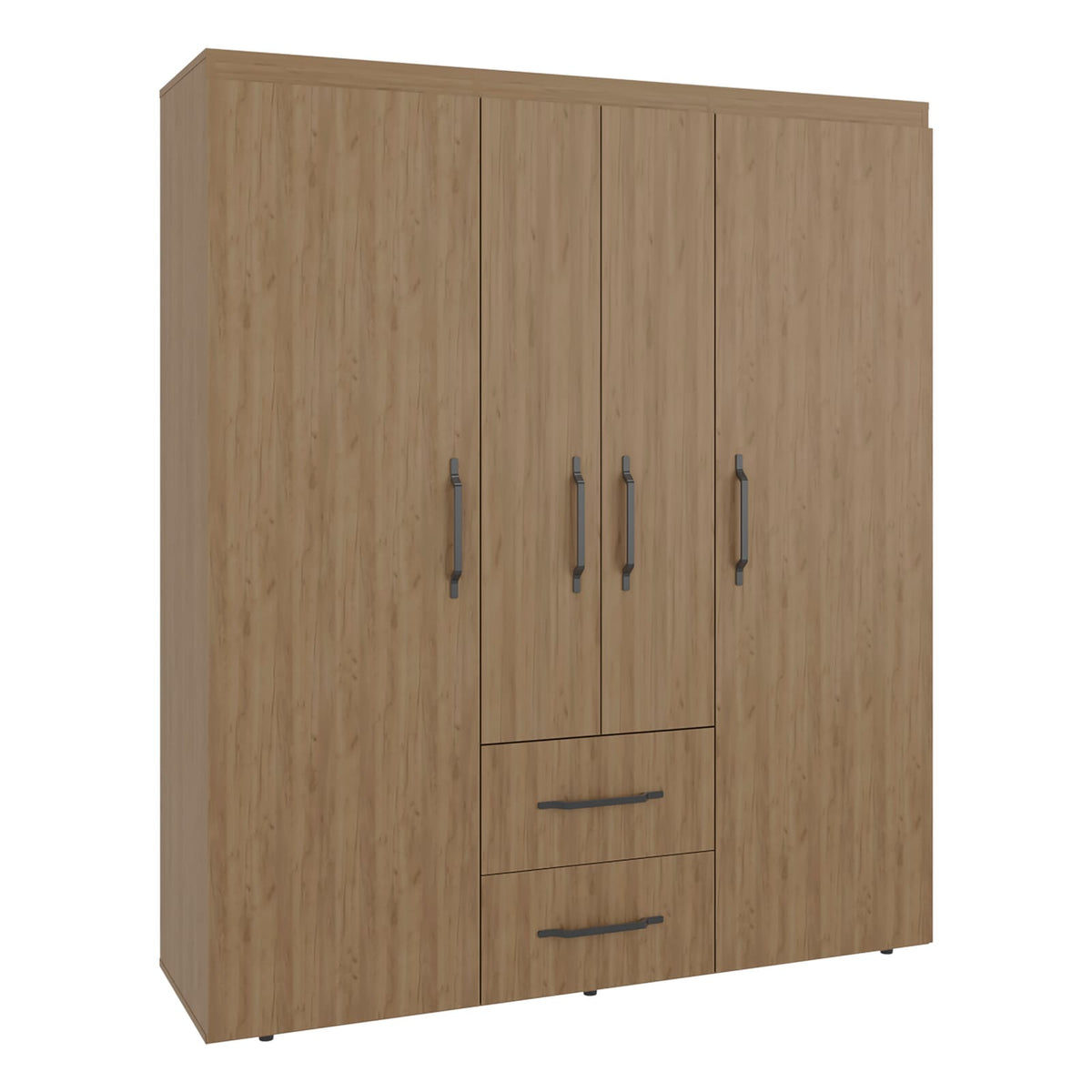 Light Natural 4-Door Dresser with Hanging Rods