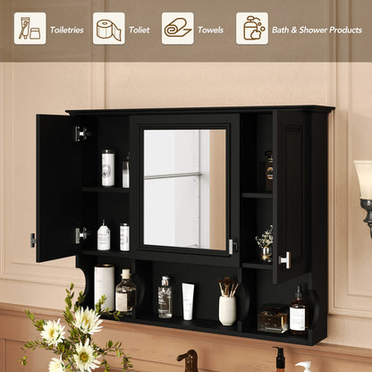 35'' Wall Mounted Bathroom Medicine Cabinet with Mirror - Black MDF