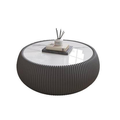 Light Sintered Stone Top Drum Shape Leather Coffee Table - Modern Sofa Table