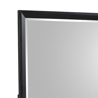 Walnut Wood Vanity Mirror with Beveled Glass for Modern Bedroom