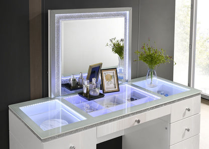 Contemporary White Vanity with 5 Drawers - Storage & Mirror
