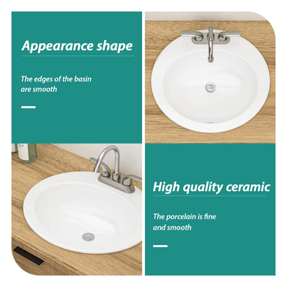 Modern White Ceramic Oval Bathroom Sink for Countertop Installation