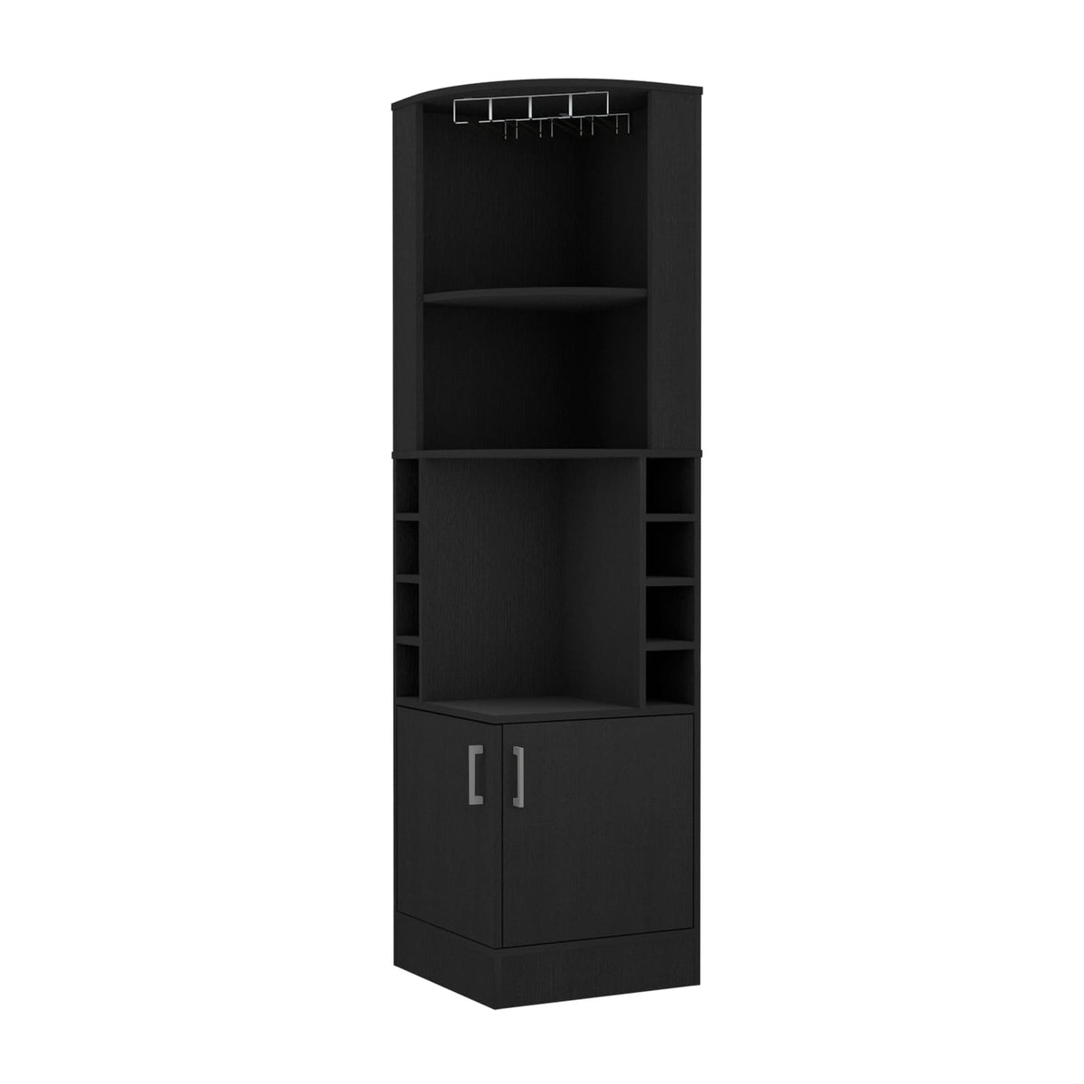 Black Corner Bar Cabinet with Wine Rack - 18.4"W x 18.4"D x 71.1"H