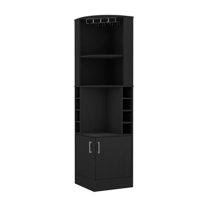 Black Corner Bar Cabinet with Wine Rack - 18.4"W x 18.4"D x 71.1"H