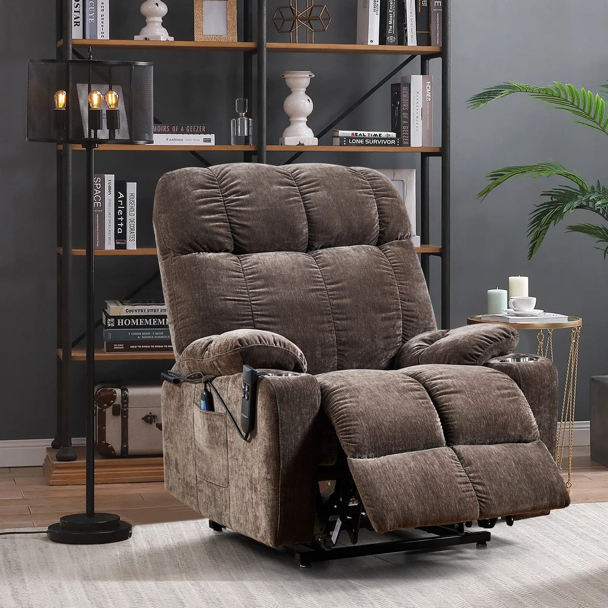 Liyasi Power Recliner - Brown Fabric, Dual OKIN Motor for Living Room