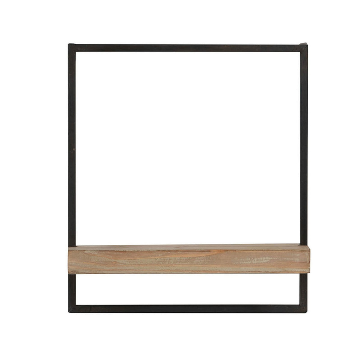 Yin 18 Inch Wall Shelf - Black Iron Brown Wood Display Shelves