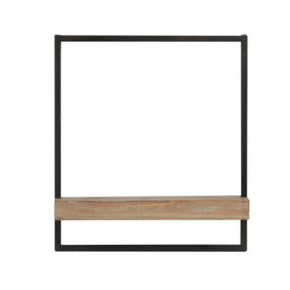 Yin 18 Inch Wall Shelf - Black Iron Brown Wood Display Shelves