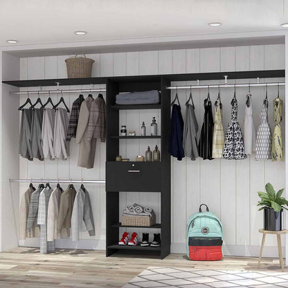 118" Black Bedroom Dresser with Three Shelves & Drawer