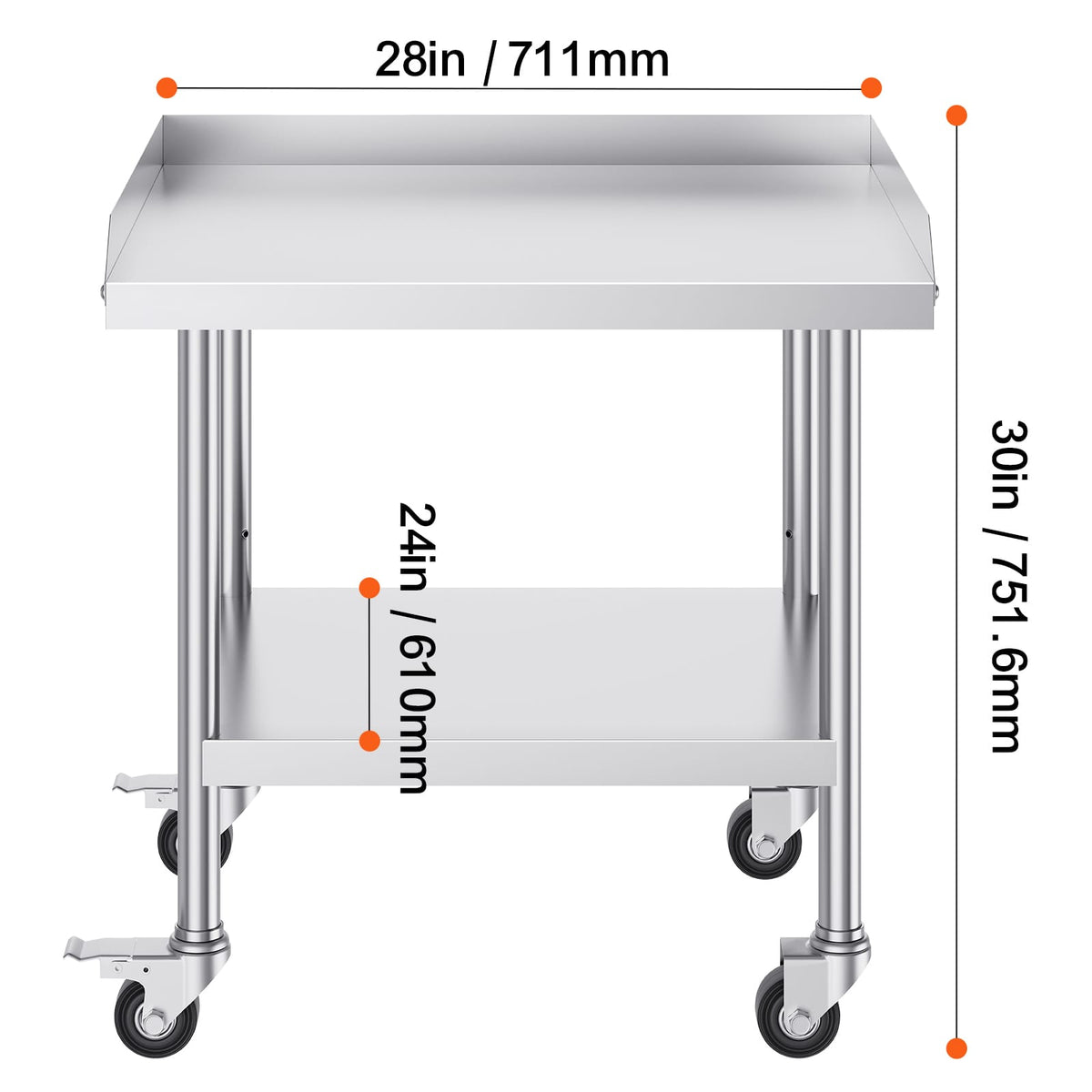 24 x 28 Inch Stainless Steel Work Table - Silver