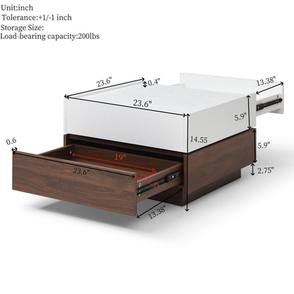 White Walnut Square Coffee Table with Storage
