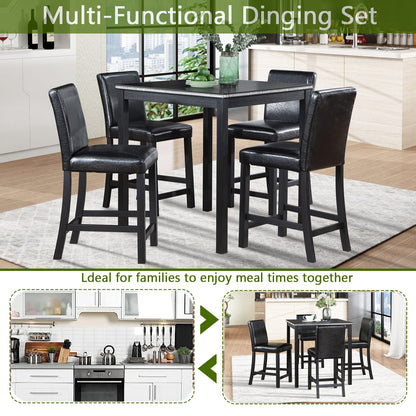 Black Square Dining Table Set - 4 Chairs