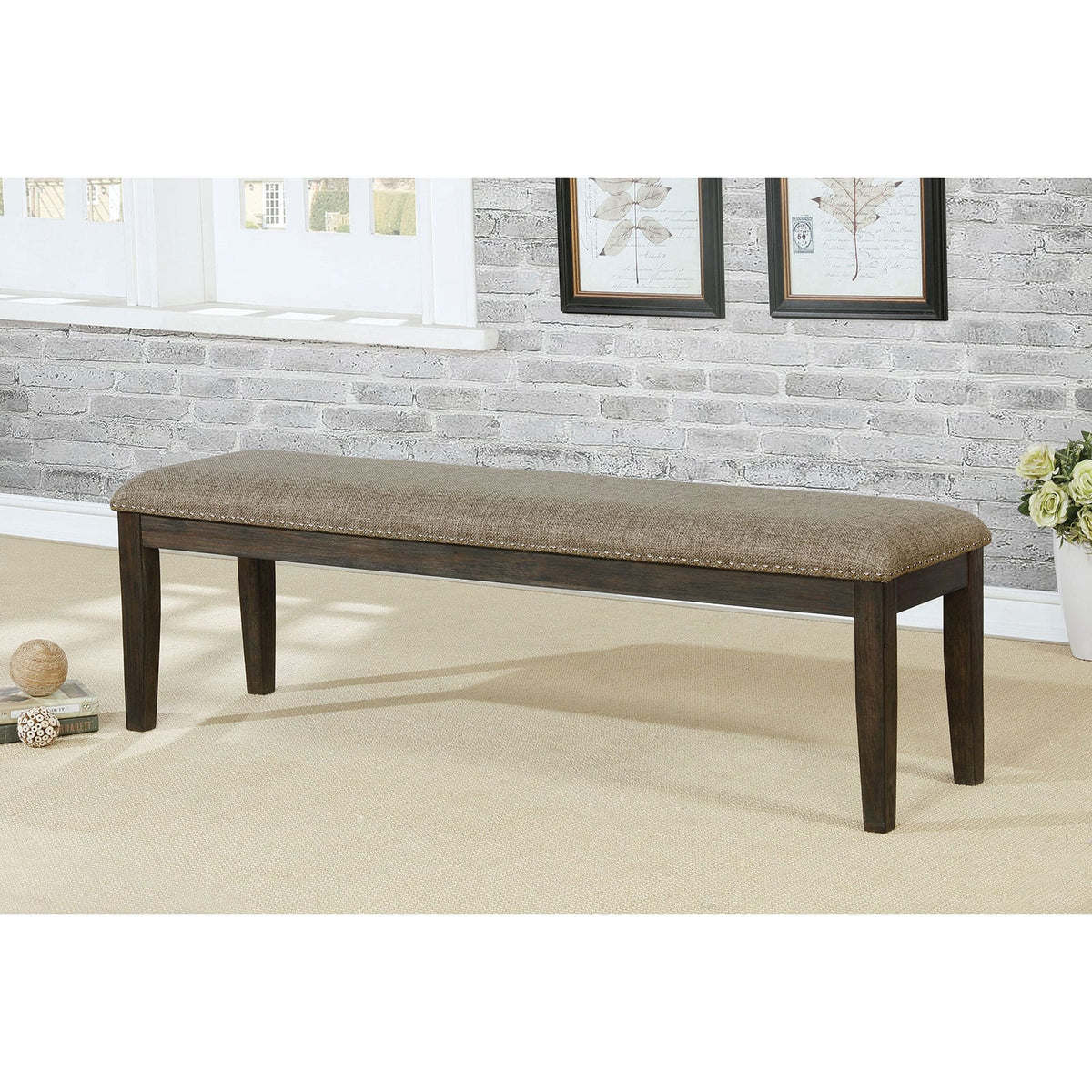 Espresso Gray Dining Bench - 63" Transitional Style